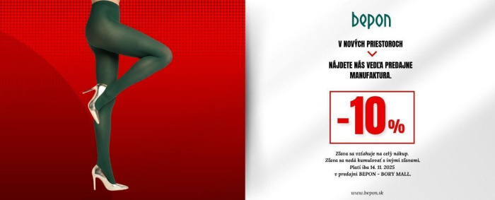 Zľava -10 % na celý nákup iba dnes v BEPON