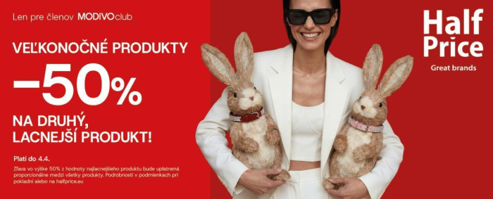 50 % zľava na druhý, lacnejší produkt s veľkonočnou tematikou